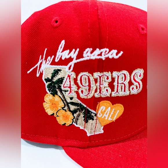 SF 49ERS RED Fitted Hat with THE BAY AREA 49ERS CALI PATCH. Unisex. - Picture 9 of 10